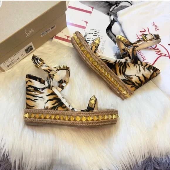 Christian Louboutin Animal Print Espadrilles with Gold Studs - Picture 1 of 5